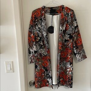 Harlowe & Graham Floral Print Open Blazer Medium